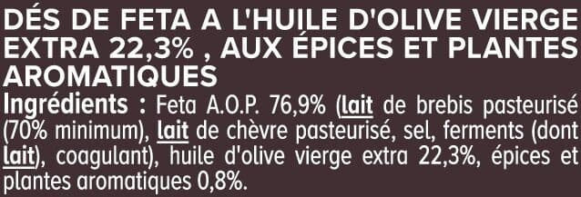 U Dés de feta au lait pasteurisé 36%mg dans l'huile d'olive et épices packshot