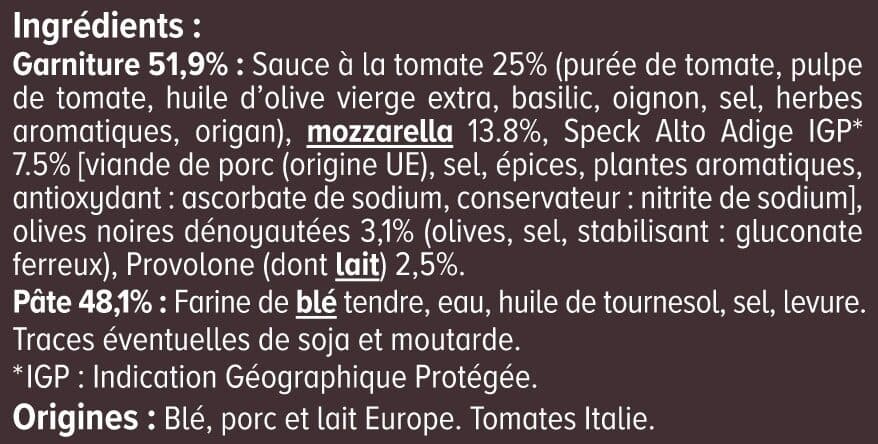 U Pizza à base de mozzarella speck alto adige IGP et olives noires , 400g packshot