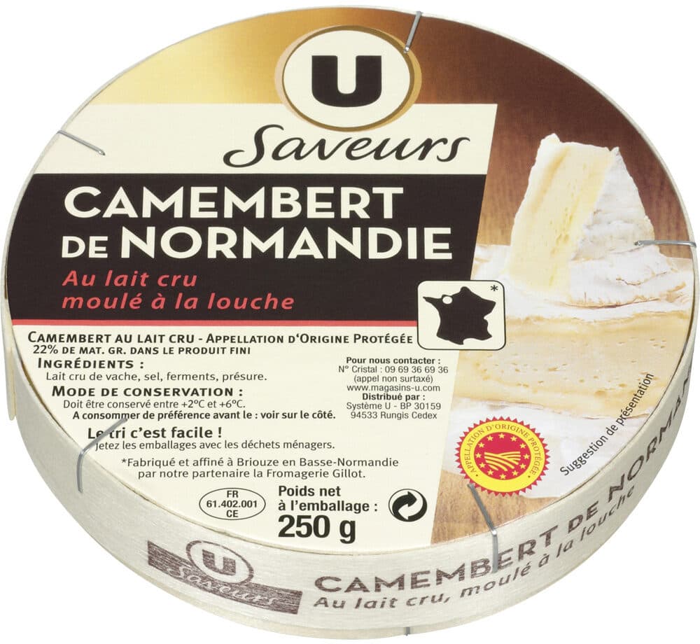 U Camembert de Normandie AOP au lait cru 22%MG, 250g packshot