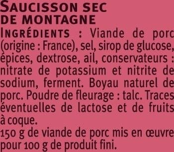 U Saucisson sec de montagne pur porc label rouge packshot