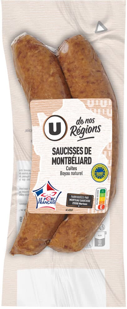 U de nos Régions Saucisses de Montbéliard IGP cuite packshot