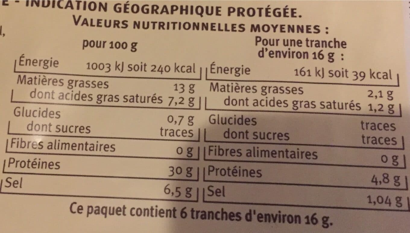 U Jambon d'Auvergne IGP - x6 tranches, 100g packshot