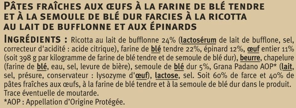 U Cappellacci ricotta lait de bufflonne épinards 250g packshot