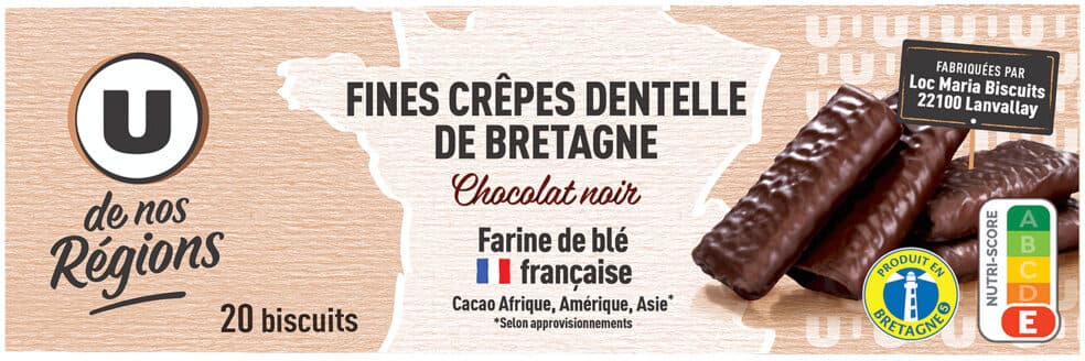 U Crêpes dentelles de Bretagne enrobées de chocolat noir 100g packshot