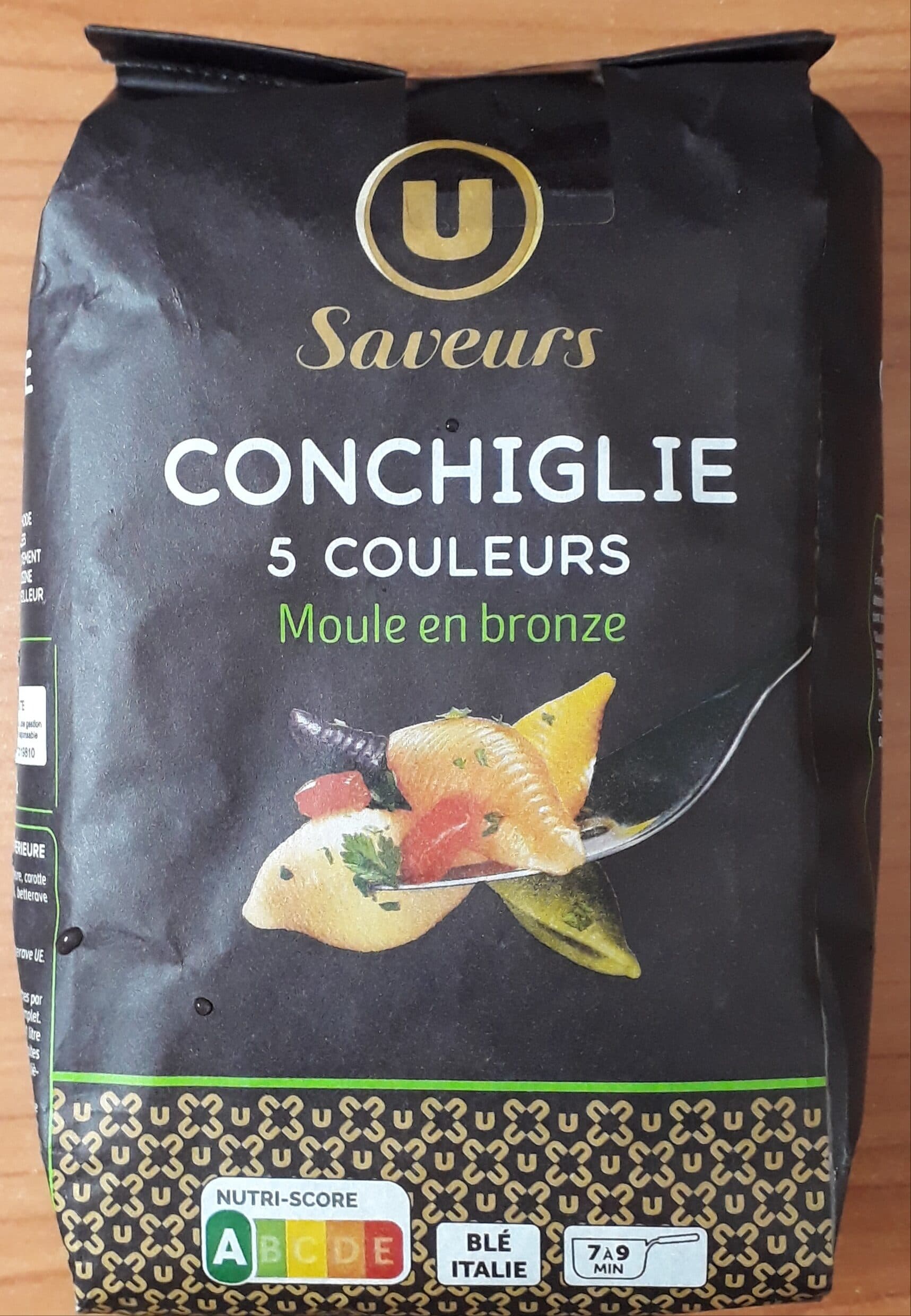 U Pâtes Conchiglie 5 couleurs sachet de 500g packshot