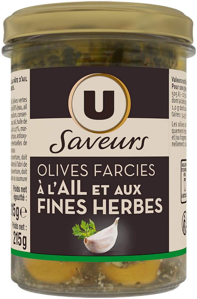 U Olives vertes farcies à la pate d'ail complétées de fines herbes packshot