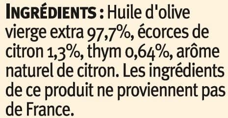 U Spécialité à base d'huile d'olive vierge extra 97,7% aromatisée au Citron et au Thym Bouteille 25cL packshot