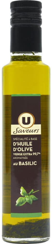 U Spécialité à base d'huile d'olive vierge extra 99,7% aromatisée au basilic bouteille de 25cl packshot