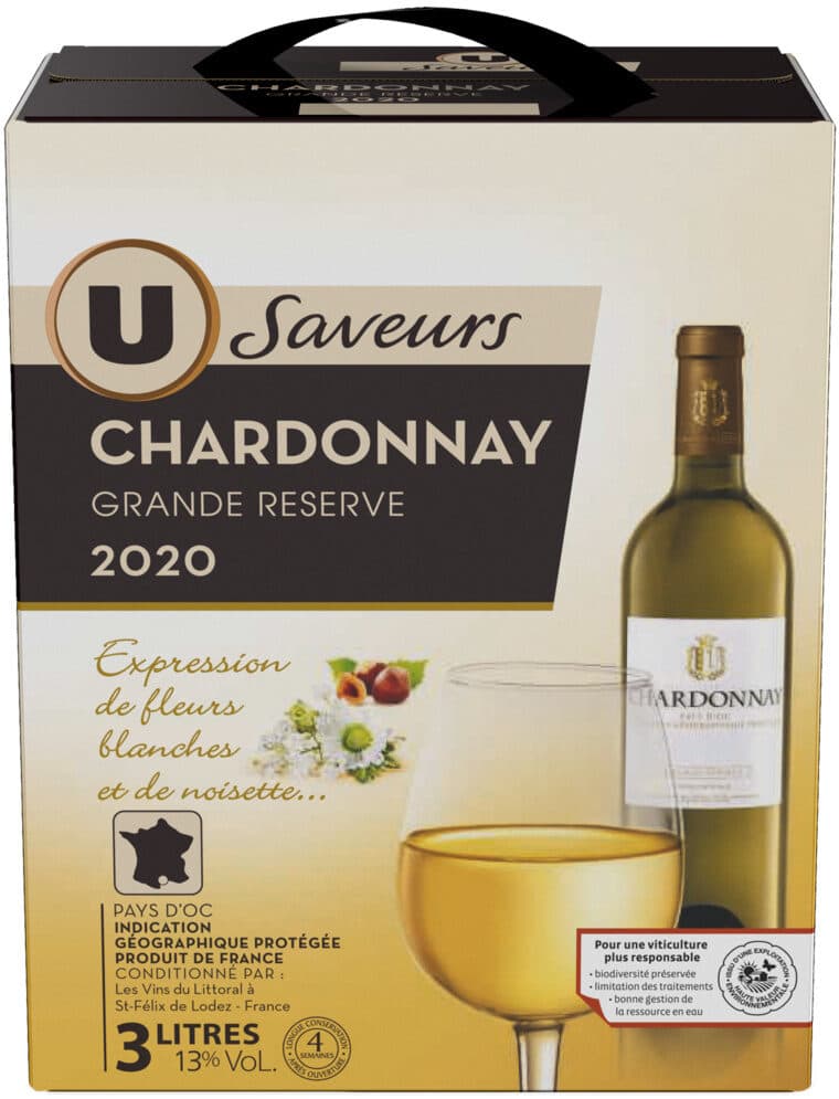 U Vin blanc IGP Pays d'Oc Chardonnay grande réserve fontaine à vin 3L packshot