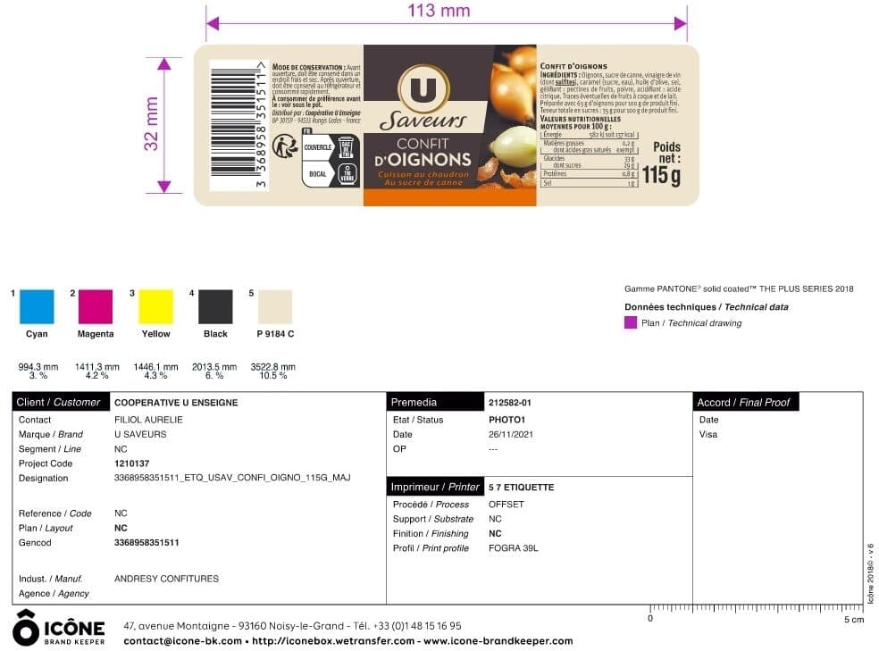 U Confit d'oignons bocal en verre de 115g packshot