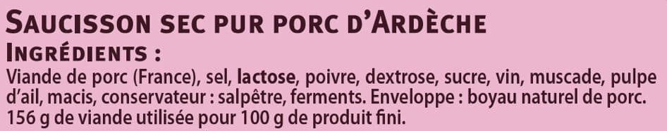 U Saveurs Saucisson Sec d'Ardèche Pur Porc packshot