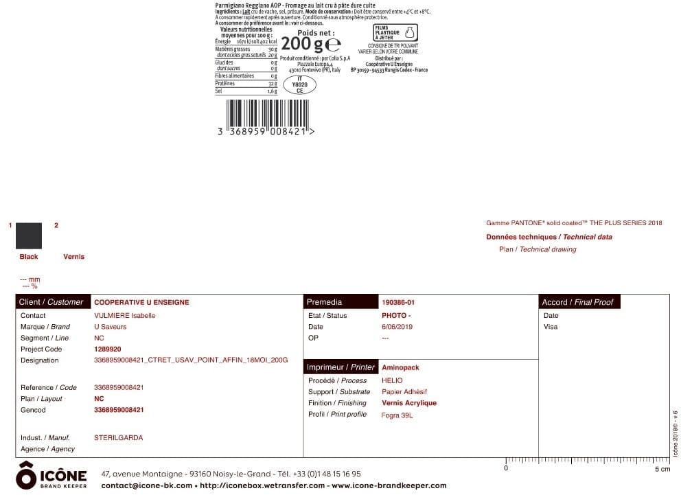 U Parmigiano Reggiano AOP lait cru 30%MG, 200g packshot