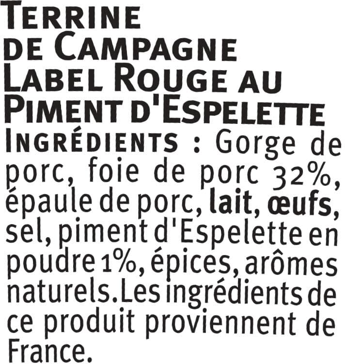 U Terrine de campagne au piment d'Espelette Label Rouge , Bocal 180g packshot