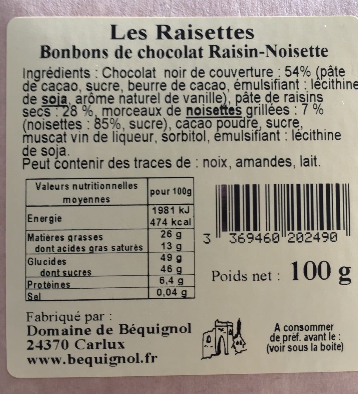 Open Food Facts Les Raisettes packshot
