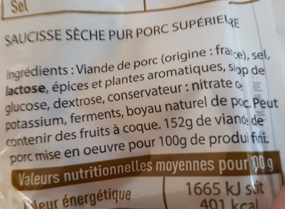 Open Food Facts Saucisse sèche courbe + saucisson au beaufort packshot