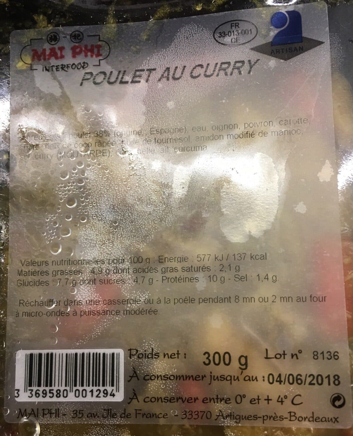 Open Food Facts Poulet au curry packshot