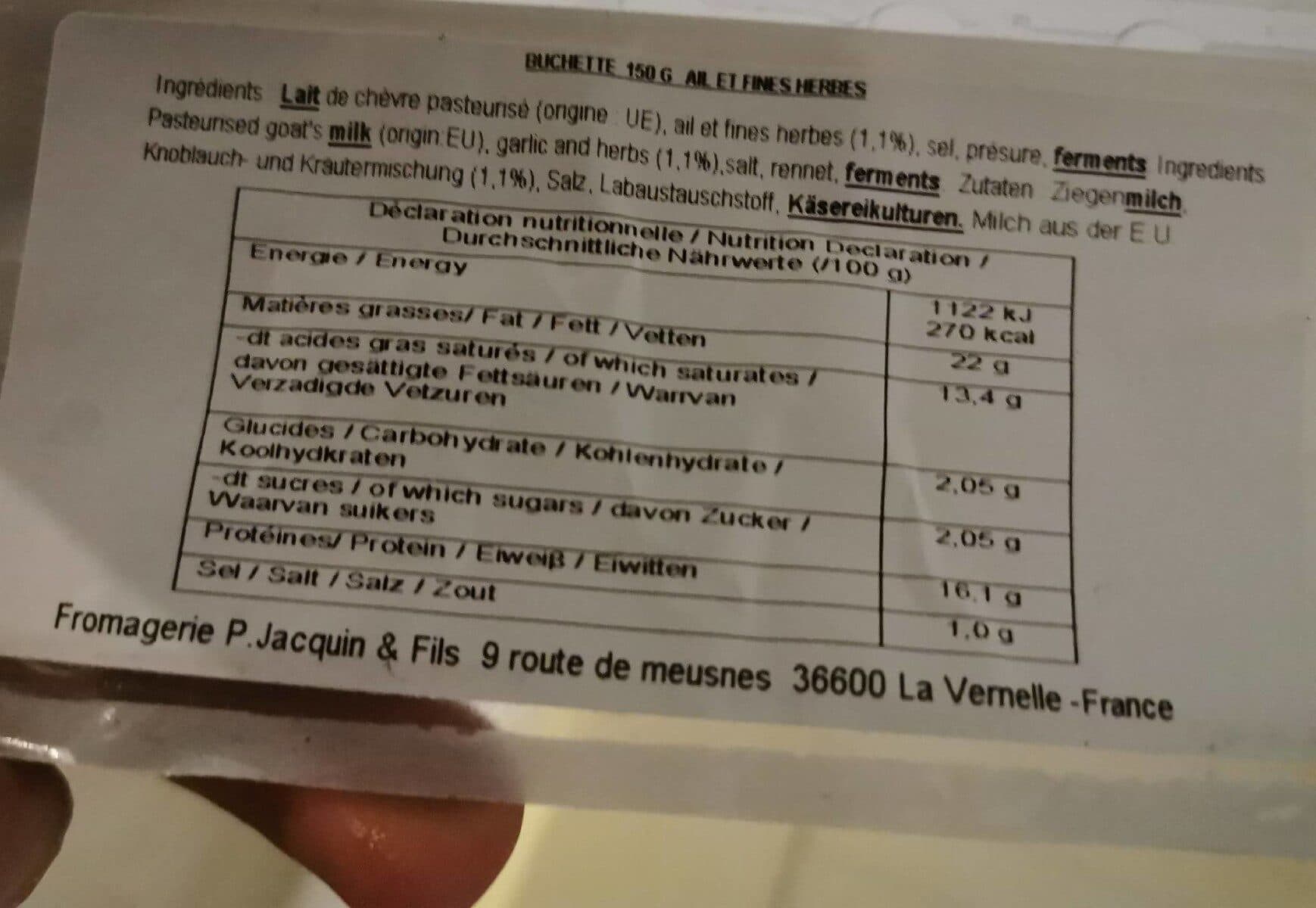P.Jacquin &Fils Bûchette de chèvre ail et fines herbes JACQUIN & FILS packshot