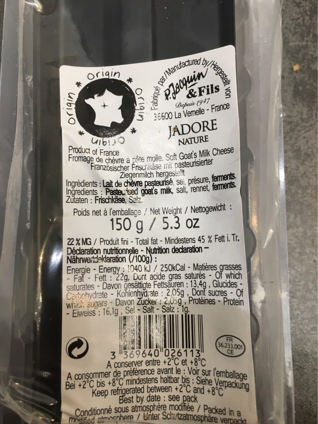 P. Jacquin et Fils Bûchette Chevre Nature packshot