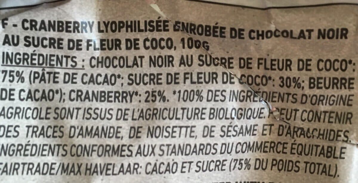 Open Food Facts Cranberries Chocolat (80 GR) packshot
