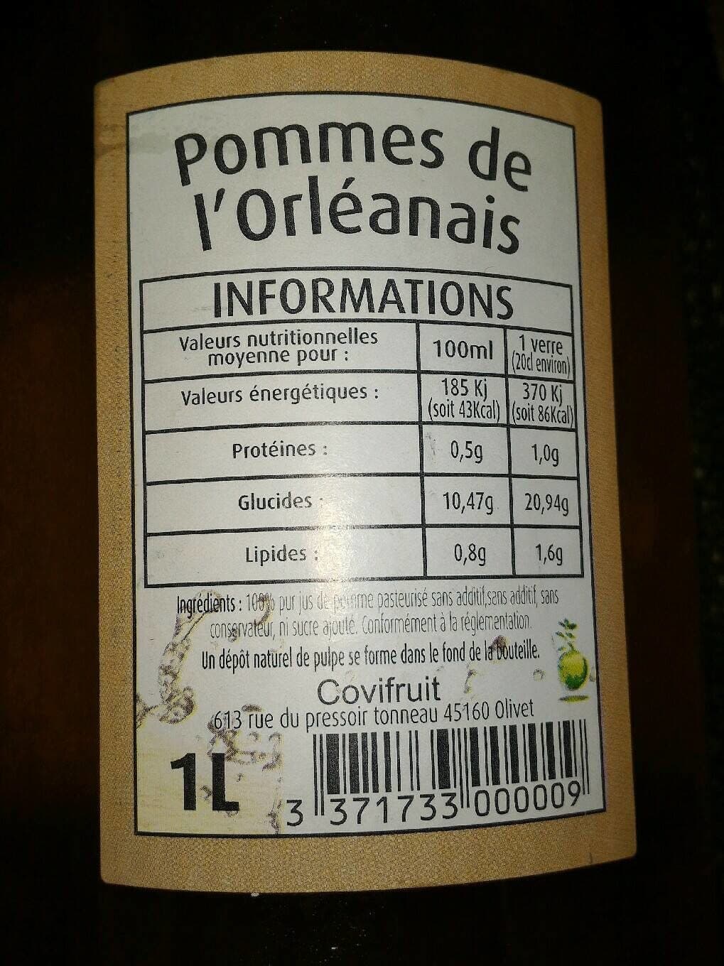 Covifruit Pur Jus de Pomme de l'Orleanais packshot