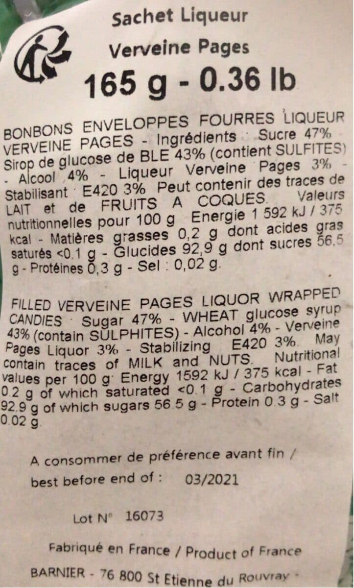 Pagès Verveine du Velay - Bonbons enveloppes packshot