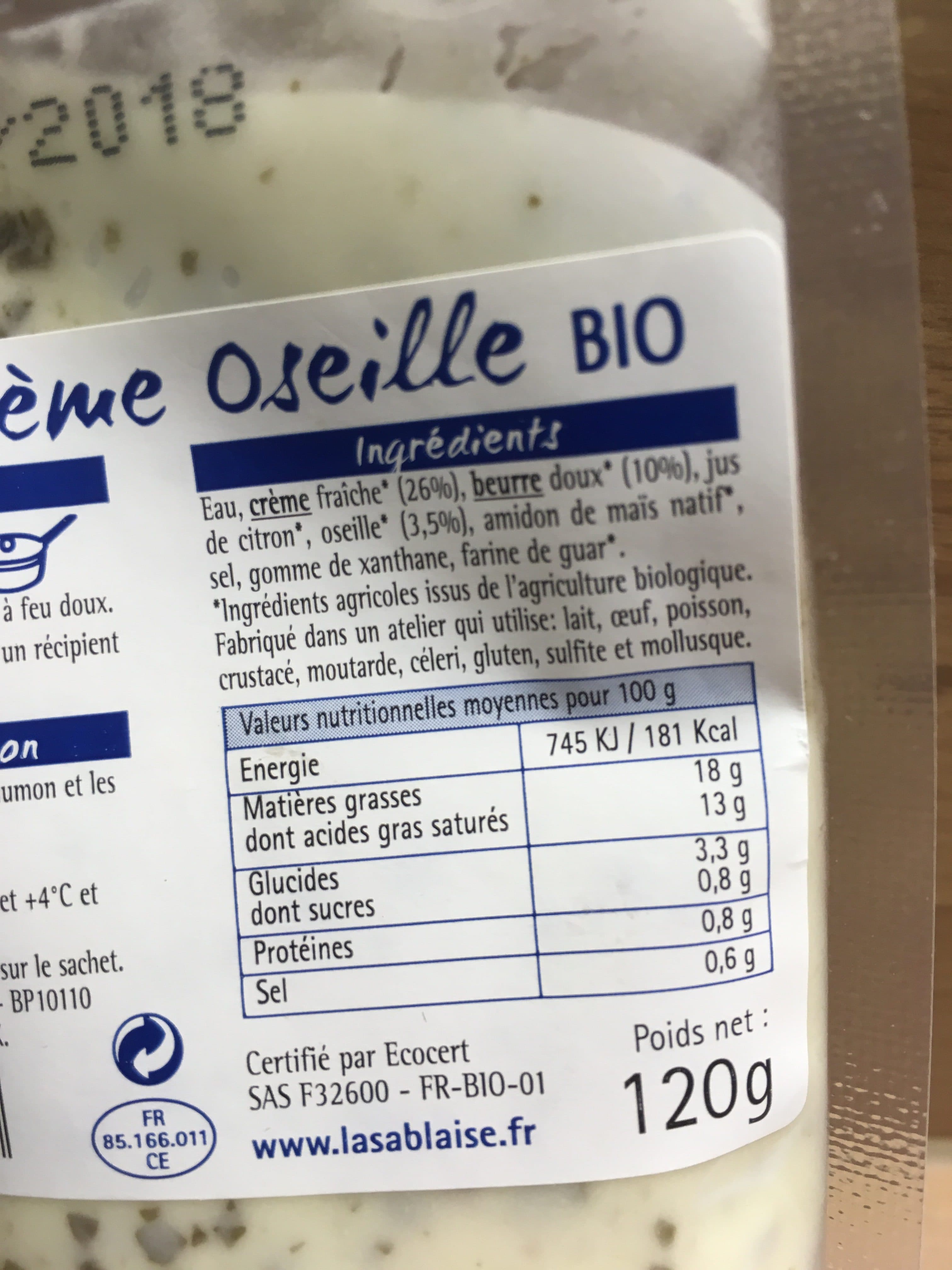 La Sablaise Sauce creme oseille packshot