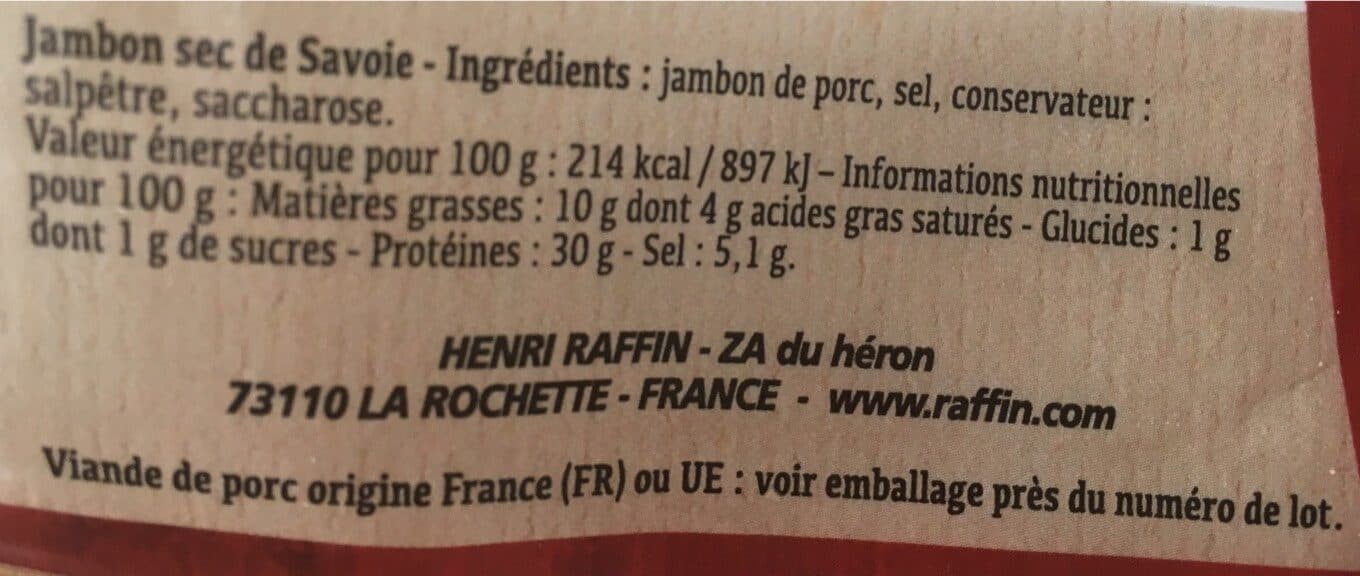 Henri raffin Jambon Sec De Savoie, 400 Grammes, Marque Henri Raffin packshot