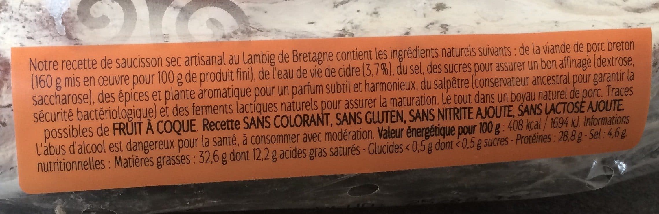 Open Food Facts Saucisson Artisanal au lambing de Bretagne packshot