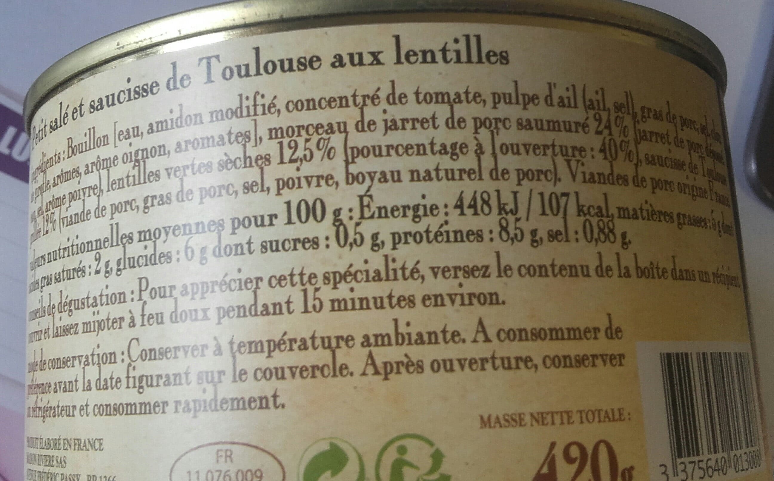 Maison Rivière Le petit salé et saucisse de Toulouse aux lentilles packshot