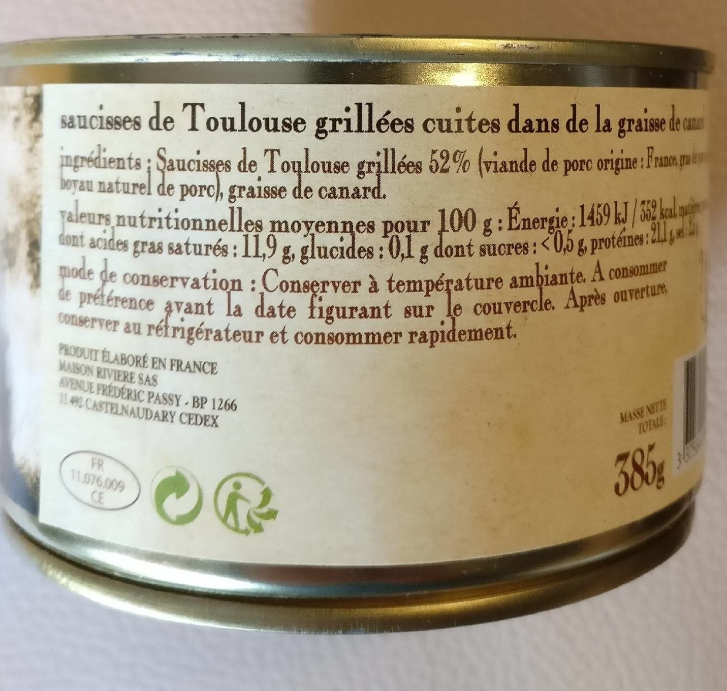 Maison Rivière Les saucisses de Toulouse grillées packshot