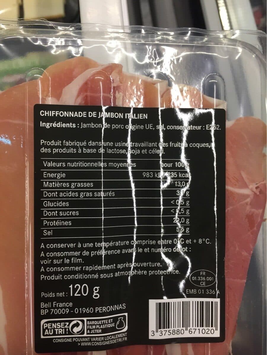 Les chiffonnade jambon italien 120g Les chiffonnade jambon italien 120g packshot