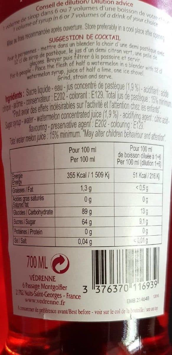 Vedrenne Sirop De Pastèque Vedrenne - 70 CL packshot