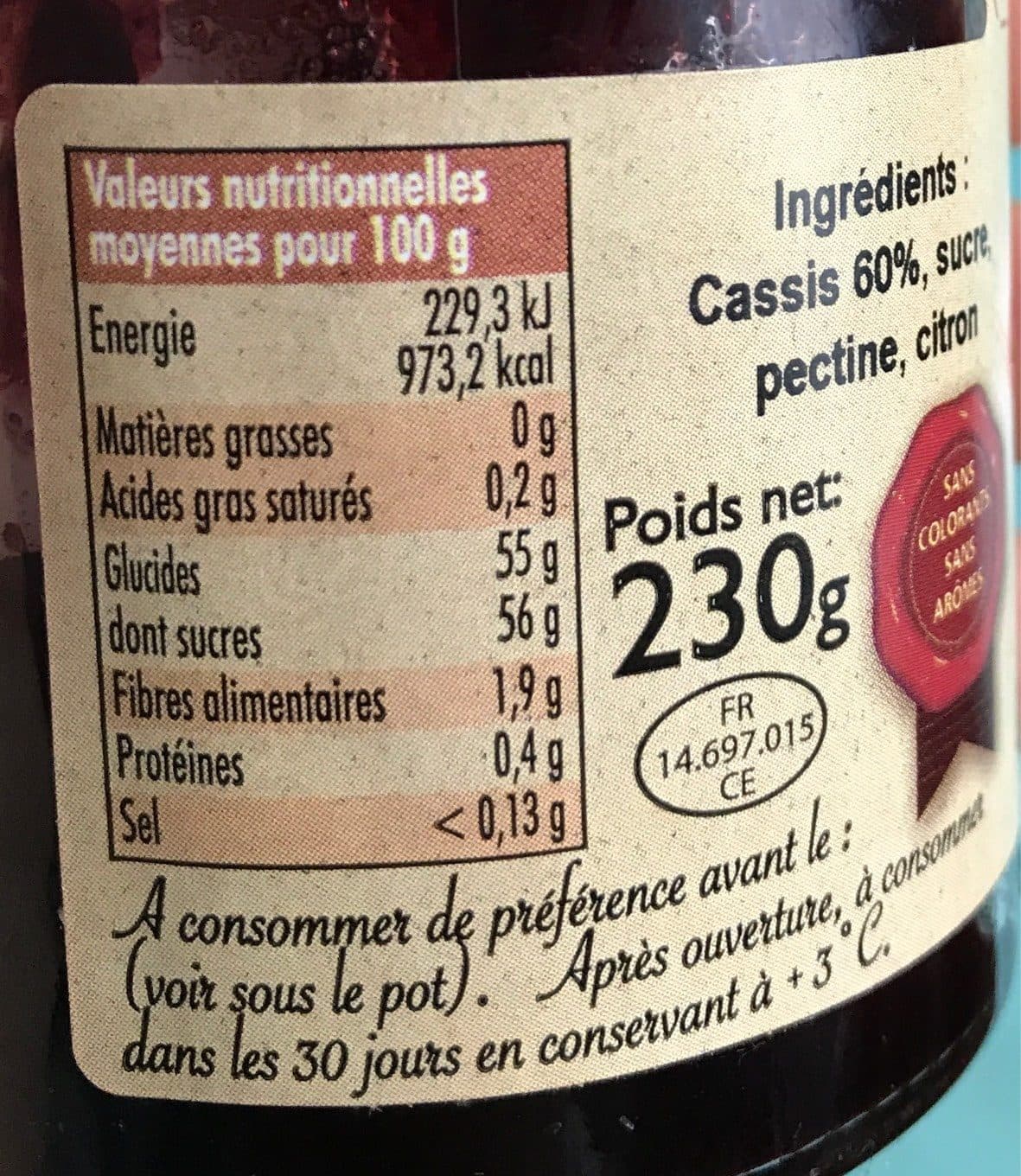 Ma confiture de fruits Cassis mouliné packshot