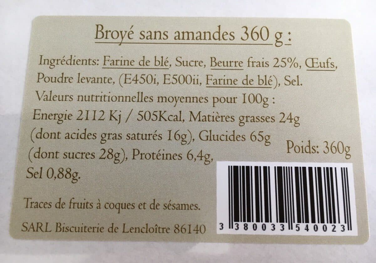 Biscuiterie de Lencloître Broyé sans amandes 360 g packshot