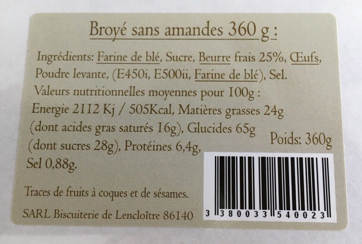 Biscuiterie de Lencloître Broyé sans amandes 360 g packshot