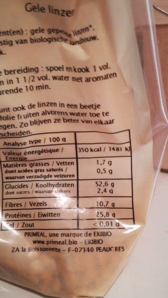 Primeal Lentilles Jaunes Bio - 500G - Priméal packshot
