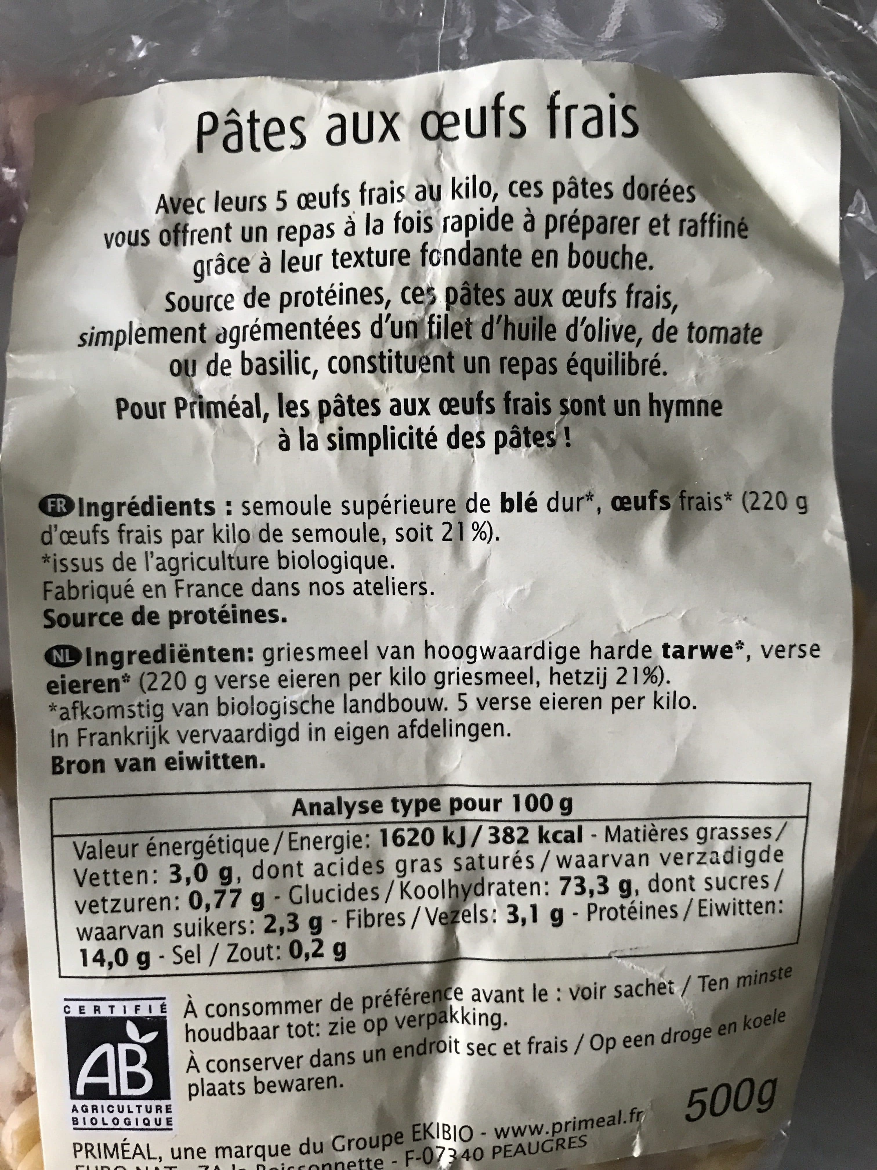 Primeal Coquillettes Aux Oeufs Frais packshot