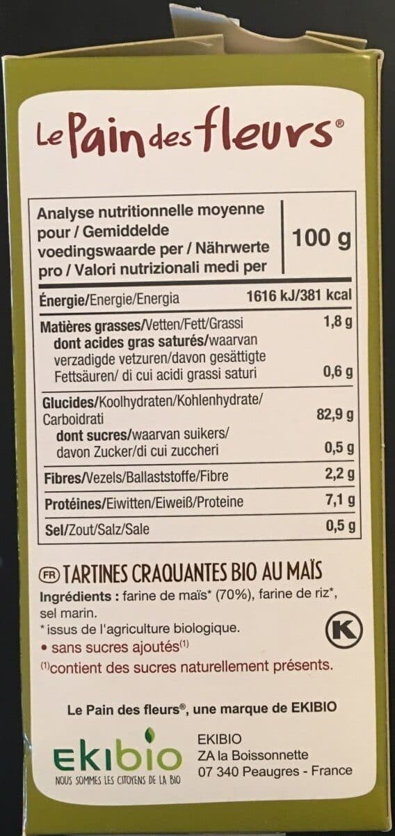 Le pain des fleurs Tartines craquantes bio au maïs packshot