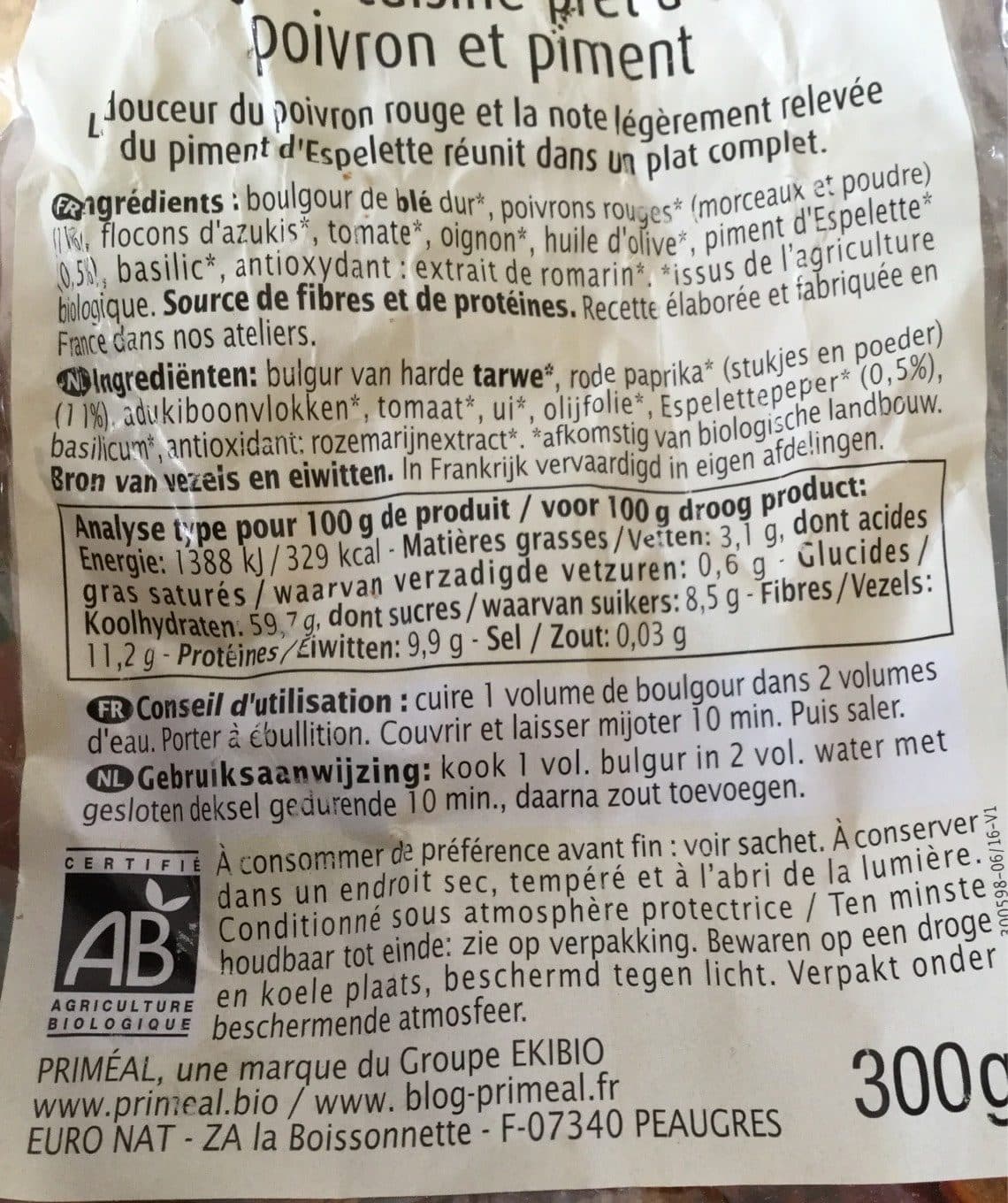 Primeal Boulgour Poivron Piment packshot