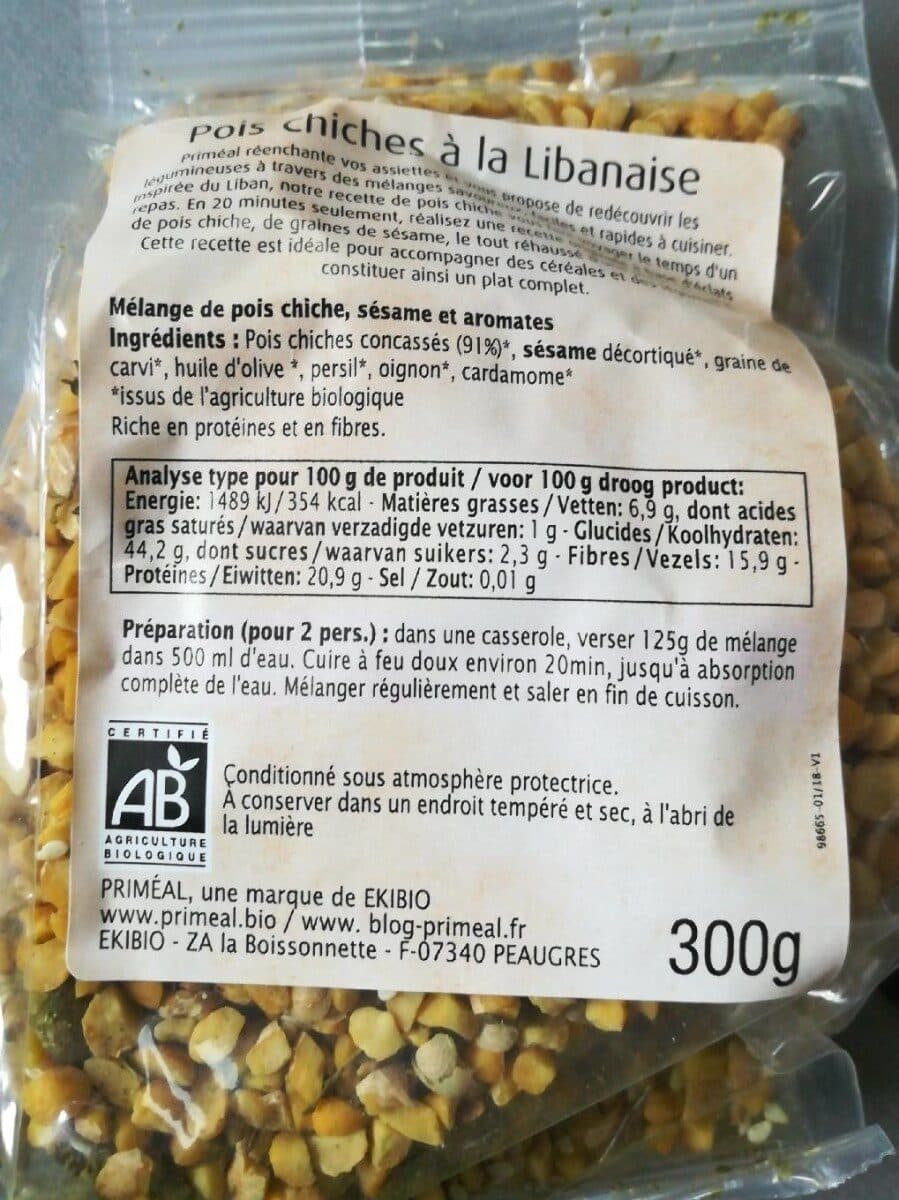 Priméal Pois chiches à la libanaise packshot