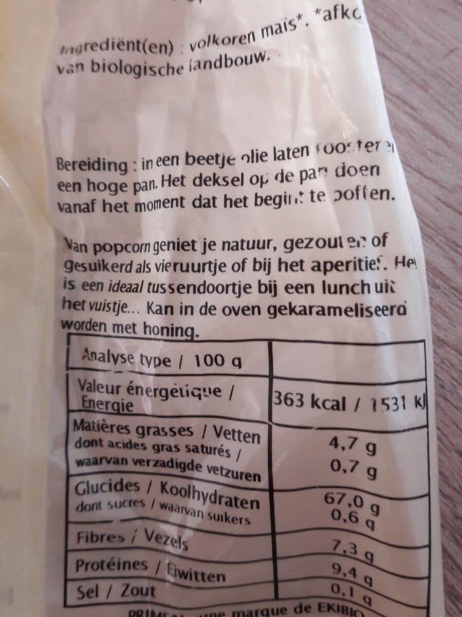 Primeal Maïs Pop Corn Bio packshot