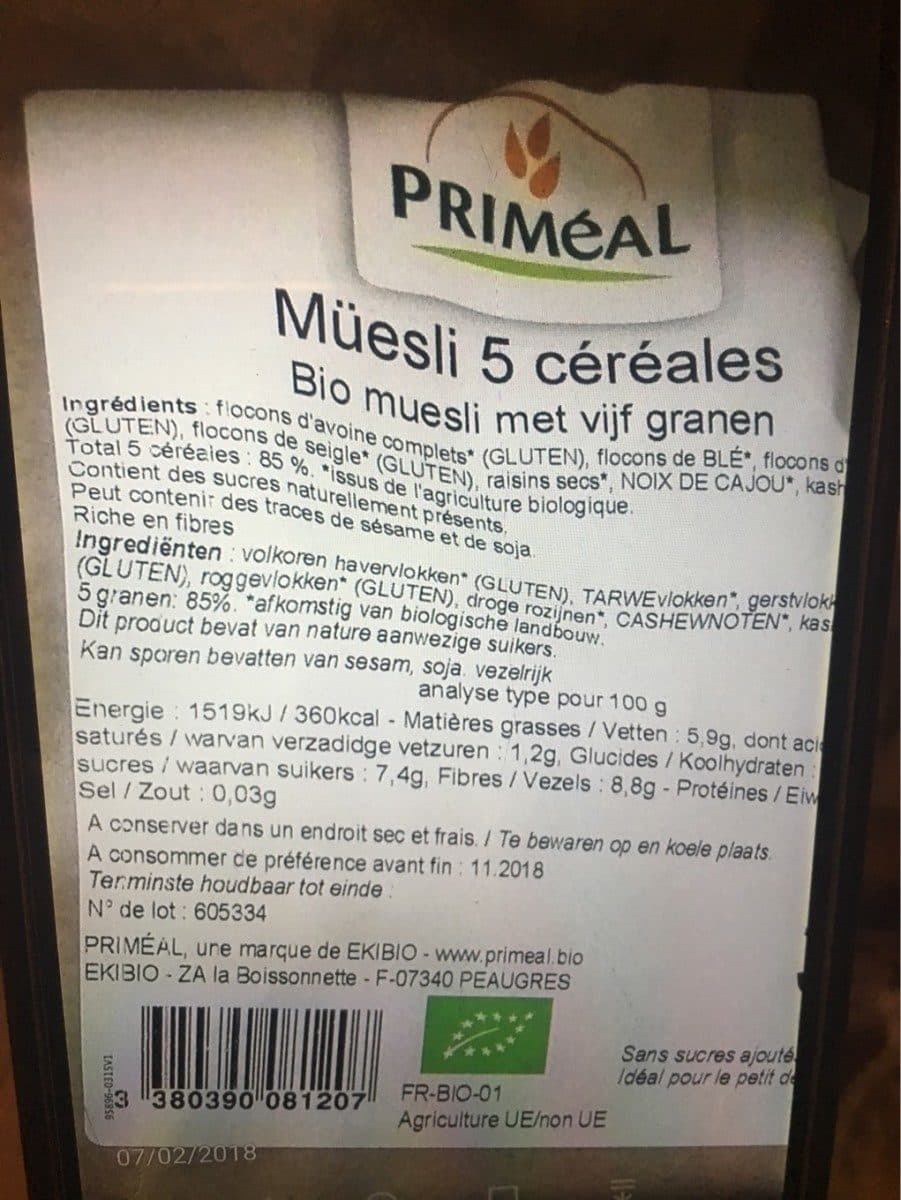 Primeal Muesli 5 cereales packshot