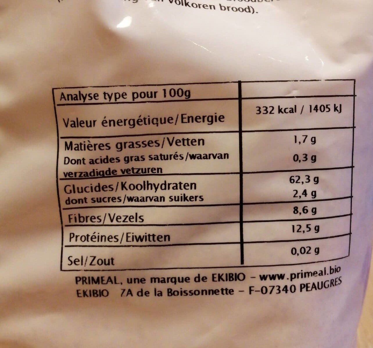 Primeal Farine de blé intégrale type 150 bio packshot