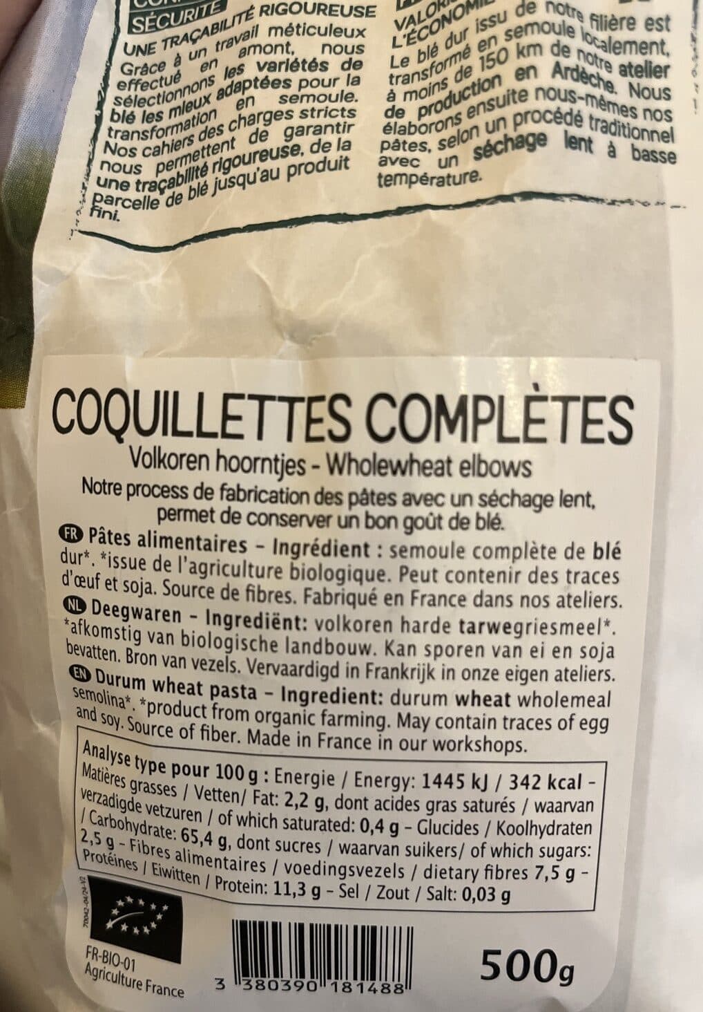 Priméal Coquillettes complètes bio packshot