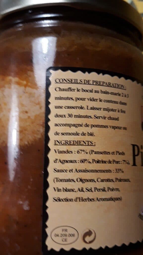 Open Food Facts Pieds & paquets de sisteron packshot