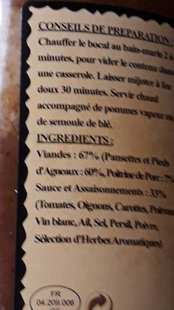 Open Food Facts Pieds & paquets de sisteron packshot