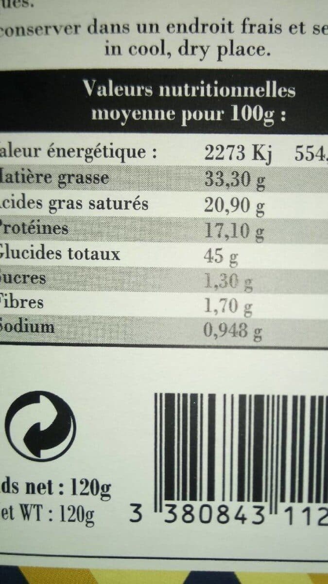 Open Food Facts Sable au bleu d'Auvergne et noix du perigord packshot