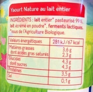 Bio Gam Yaourt Nature Au Lait Entier packshot