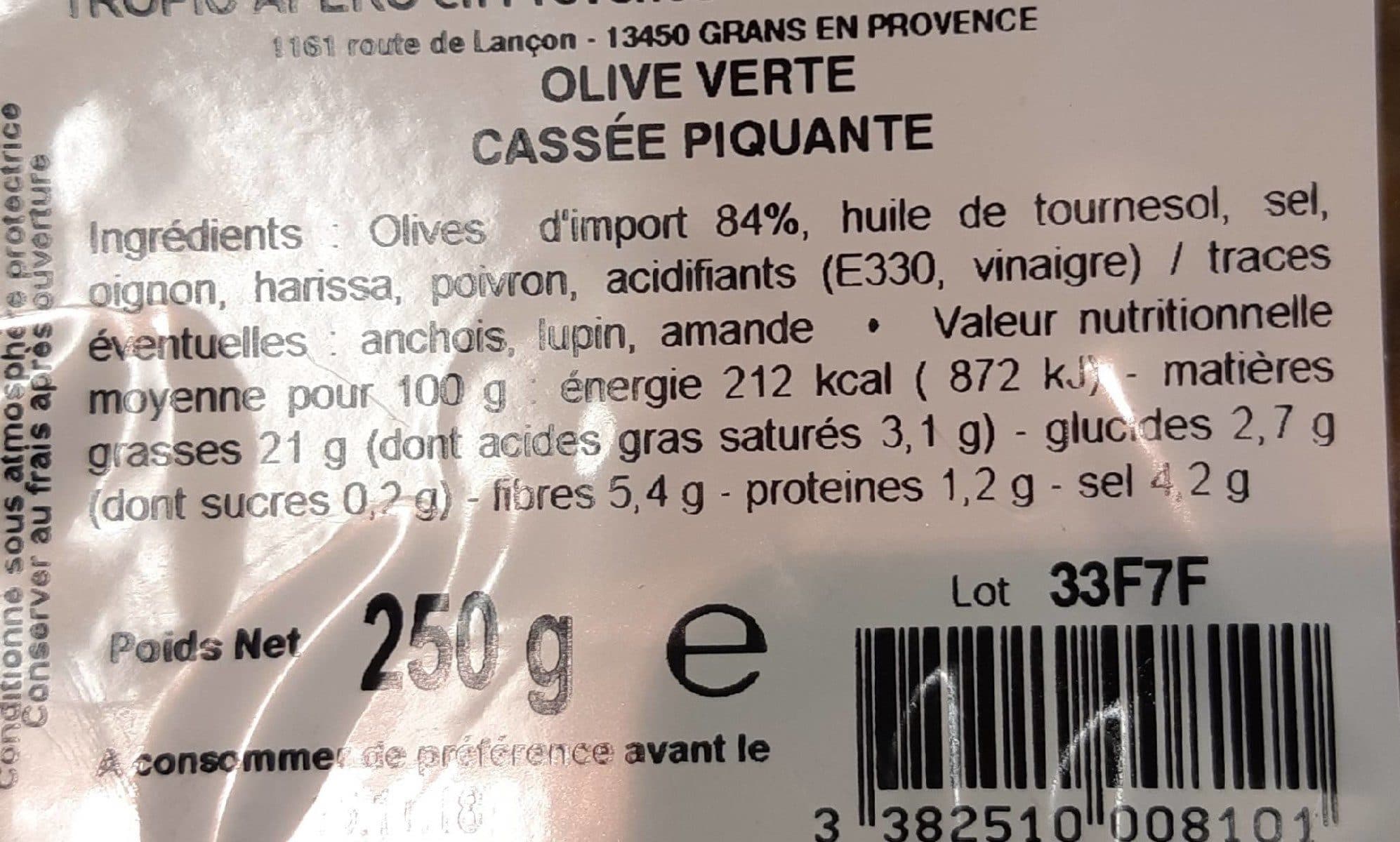 Open Food Facts Olives vertes cassées piquantes packshot