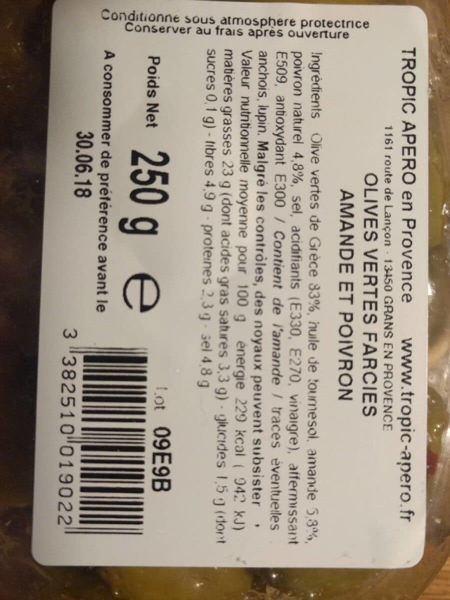 Tropic Apéro OLIVE VERTE FARCIE AUX AMANDES ET AUX POIVRONS packshot